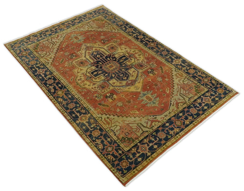 6x9 and 9x12 Red and Blue Antique Persian Heriz Serapi Hand knotted wool Area Rug | TRD752