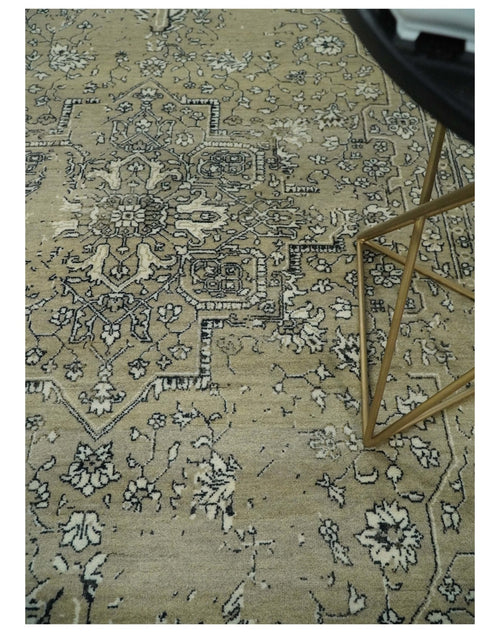 6x9 Fine Hand Knotted Beige and Black Traditional Vintage Persian Style Antique Wool Rug | AGR4