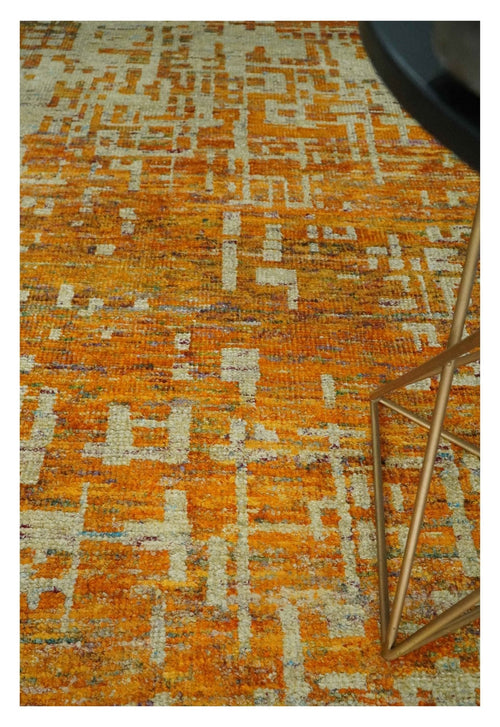 6x9 Gold and Ivory Modern Abstract Recycled wool Area Rug