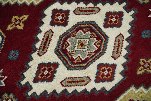 6x9 Hand Knotted Antique Kazak Red and Ivory Traditional Tribal Armenian Rug | KZA14