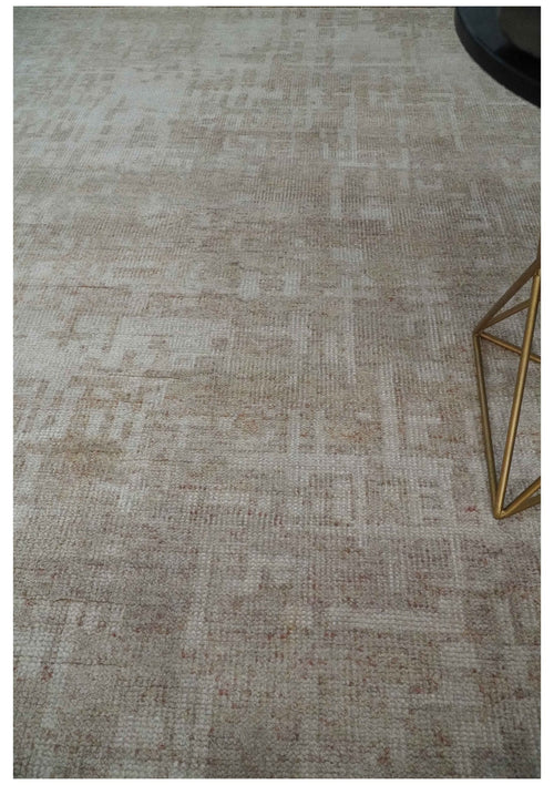6x9 Hand Knotted Beige and Ivory Modern Abstract Contemporary Recycled wool Area Rug