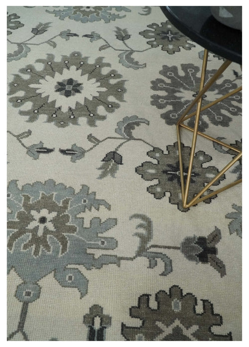 8.6x12 Traditional Ivory and Taupe Antique Style Hand knotted Traditional Wool Area Rug | AC408612