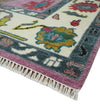 Custom Made Purple and Ivory Vibrant Colorful Hand knotted Traditional Oushak wool Area Rug