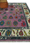 Custom Made Purple and Ivory Vibrant Colorful Hand knotted Traditional Oushak wool Area Rug