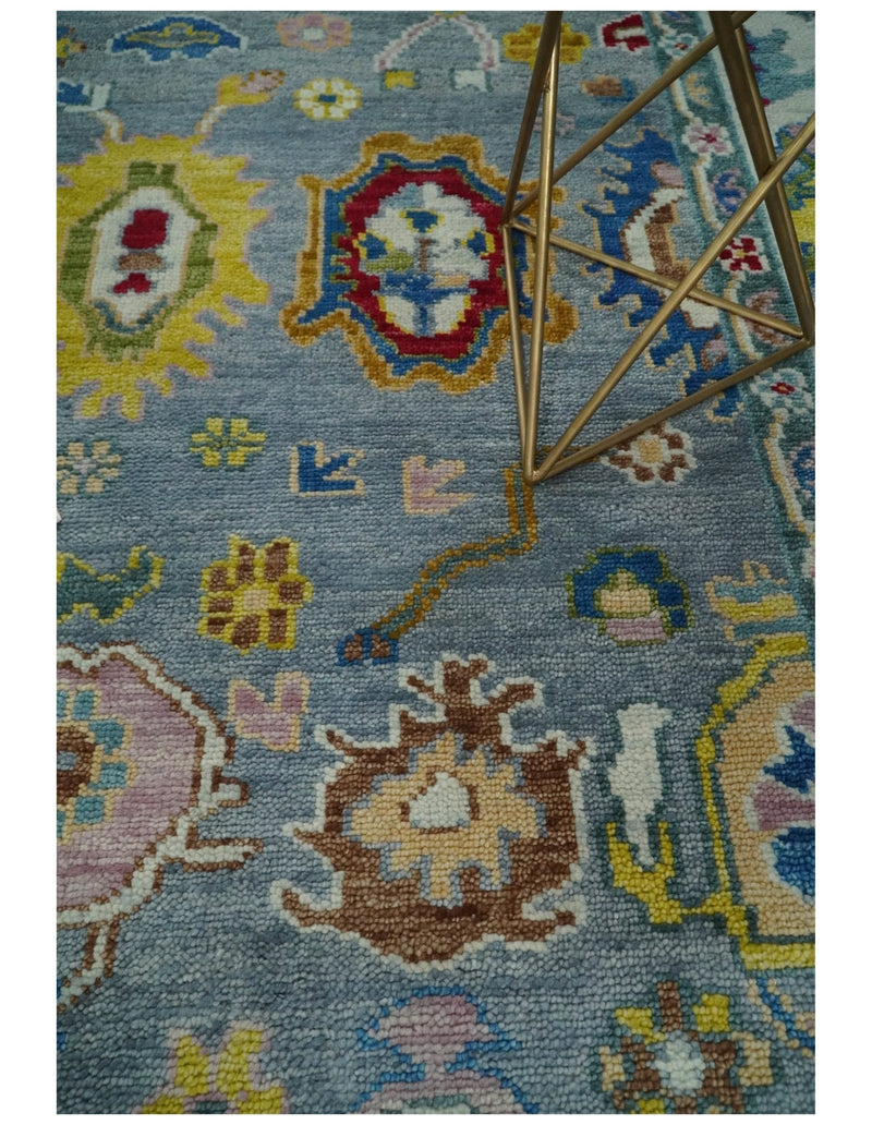 Traditional Blue and Ivory Vibrant Colorful Hand knotted Oushak Multi Size wool Area Rug