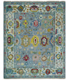 Traditional Blue and Ivory Vibrant Colorful Hand knotted Oushak Multi Size wool Area Rug