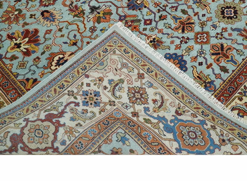8x10 and 9x12 Fine Hand Knotted Blue and Ivory Traditional Vintage Antique Persian Wool Rug | TRDCP853