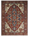 8x10 and 9x12 Fine Hand Knotted Blue, Ivory and Rust Traditional Vintage Heriz Serapi Antique Wool Rug | TRDCP470