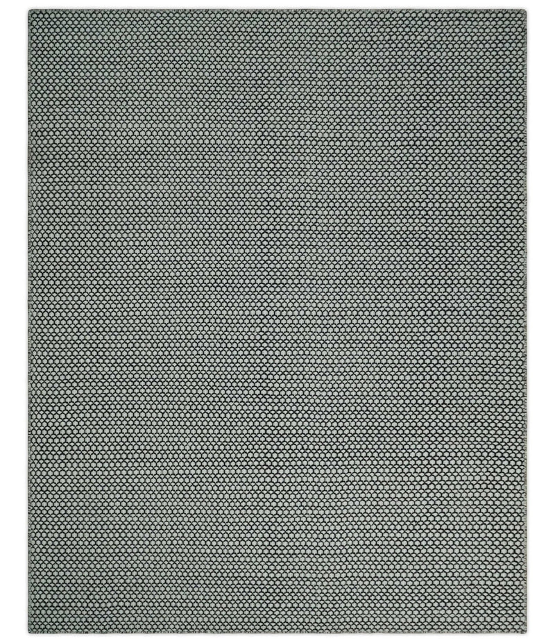 8x10 and 9x12 Flatwoven Dhurrie Modern Checkered Black and Ivory Wool Area Rug, Layering Rug | TRDCP831