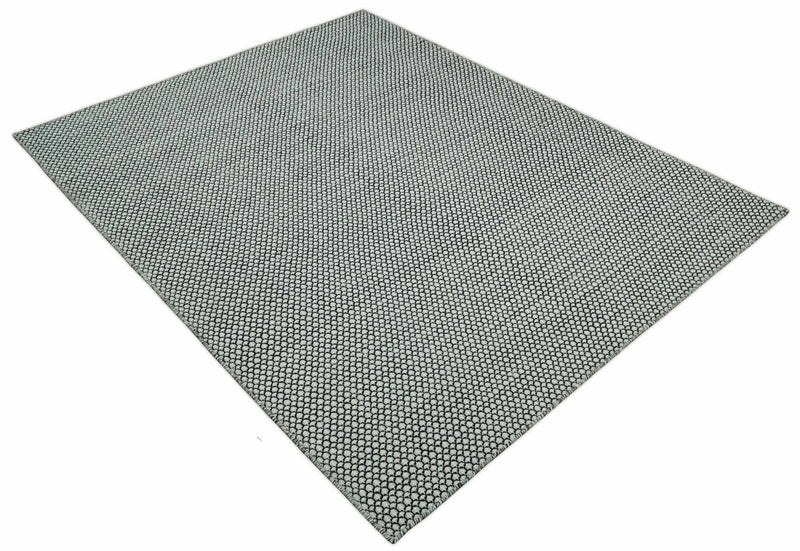 8x10 and 9x12 Flatwoven Dhurrie Modern Checkered Black and Ivory Wool Area Rug, Layering Rug | TRDCP831