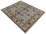 8x10 Blue and Ivory Hand Knotted Antique Turkish Oushak Large Wool Area Rug | TRDCP405810