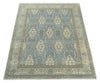 8x10 Fine Hand Knotted Blue and Ivory Traditional Ikat Design Antique Wool Rug | TRDCP462810