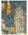 8x10 Fine Hand Knotted Ivory and Blue Modern Abstract Style Antique Wool and Silk Area Rug | TRDCP631810