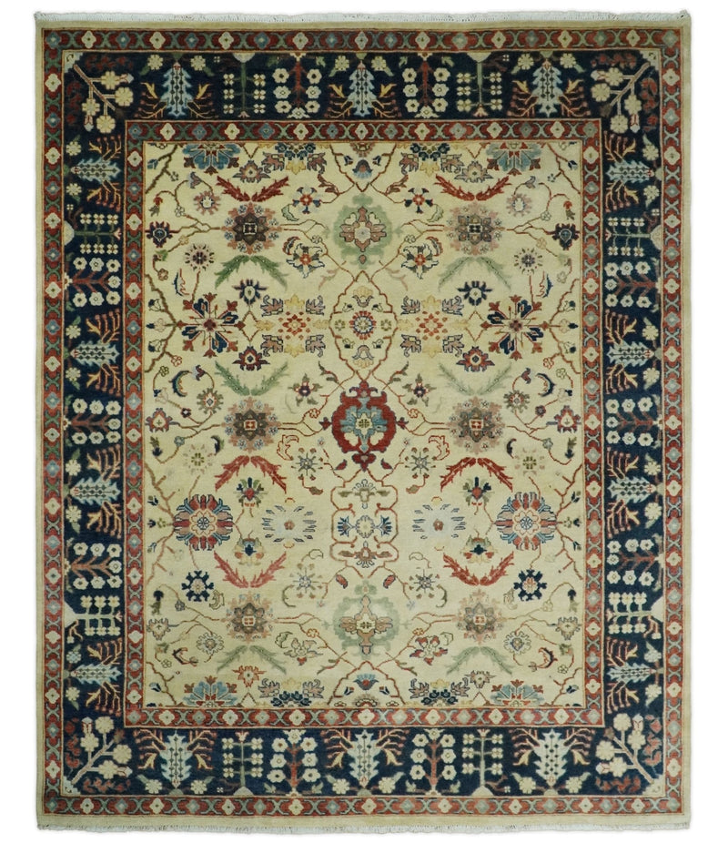 8x10 Fine Hand Knotted Ivory and Blue Traditional Vintage Style Mahal Antique Wool Rug | TRDCP492810