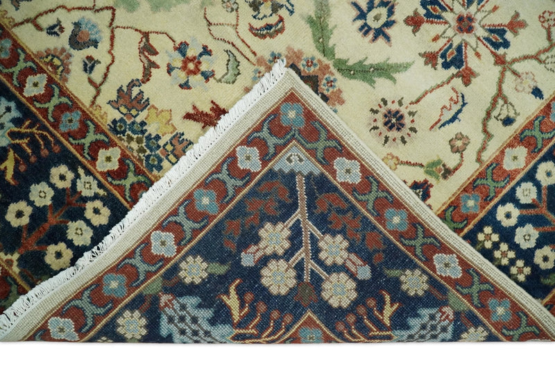 8x10 Fine Hand Knotted Ivory and Blue Traditional Vintage Style Mahal Antique Wool Rug | TRDCP492810