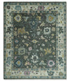 8x10 Hand Knotted Charcoal and Ivory Traditional Vintage Antique Persian Wool Rug | TRDCP891810