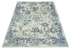 8x10 Hand knotted Ivory and Blue Modern Abstract Wool and Bamboo Silk Area Rug | TRDCP489810
