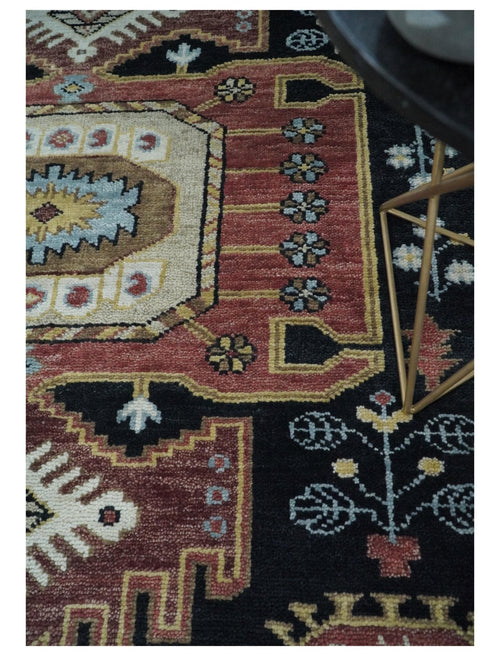 8x10 Hand Knotted Ivory, Black and Rust Traditional Heriz Serapi Antique Wool Rug | TRDCP753