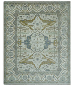 8x10 Hand Knotted Ivory, Brown and Silver Antique Turkish Oushak Large Wool Area Rug | TRDCP1059810