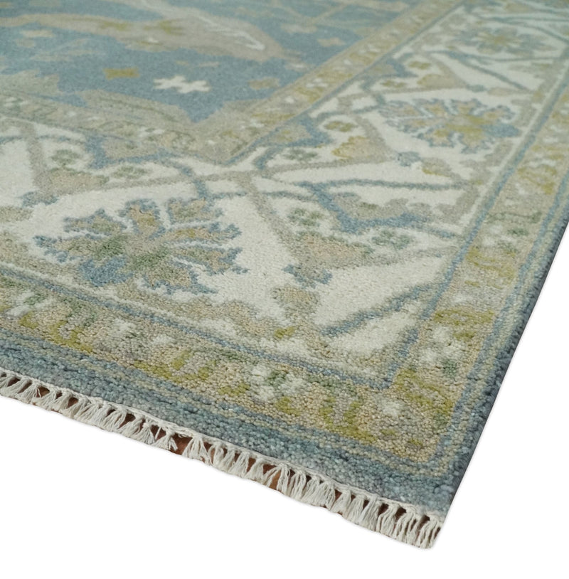 8x10 Hand Knotted Oriental Oushak Gray, Ivory and Beige Wool Area Rug | TRDCP1166810