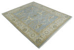 8x10 Hand Knotted Oriental Oushak Silver, Ivory and Beige Wool Area Rug | TRDCP1164810
