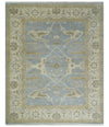 8x10 Hand Knotted Oriental Oushak Silver, Ivory and Beige Wool Area Rug | TRDCP1164810