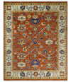 8x10 Hand Knotted Rust and Ivory Traditional Vintage Persian Oushak Antique Wool Rug | TRDCP658