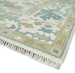 8x10 Ivory, Beige and Teal Hand Knotted Traditional Oushak Wool Area Rug | TRDCP1165810