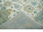 8x10 Ivory, Blue and Beige Floral Oushak Hand Knotted Wool Area Rug | TRDCP1538810S