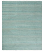 8x10 Modern Geometric Trellis Scandinavian Hand Knotted Blue and Ivory Wool Area Rug | TRDCP937810