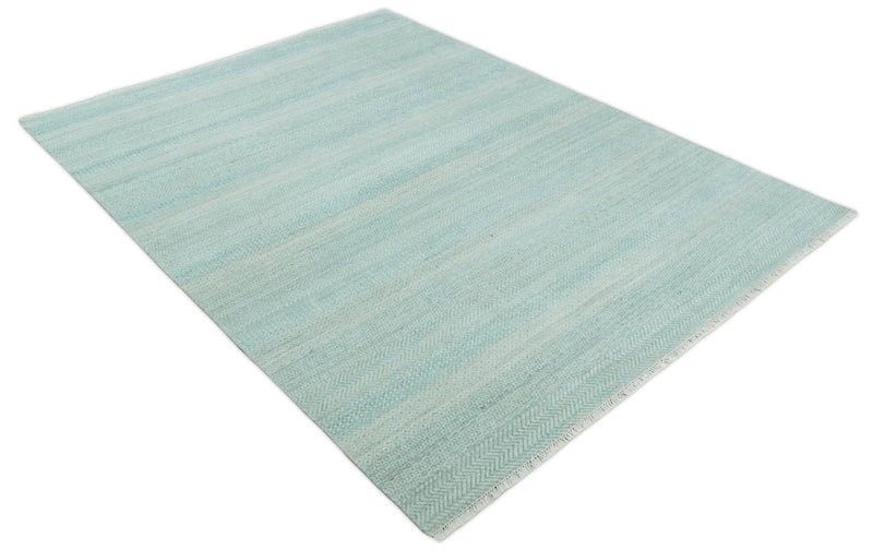 8x10 Modern Geometric Trellis Scandinavian Hand Knotted Blue and Ivory Wool Area Rug | TRDCP937810