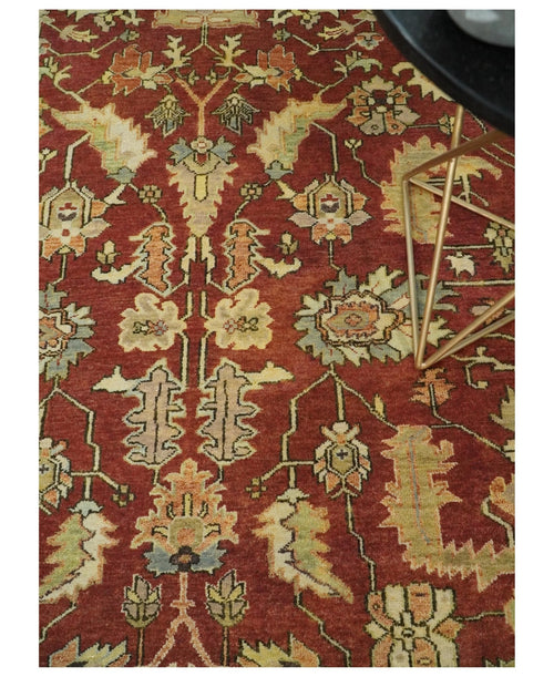 8x10 Rust and Beige Hand Knotted Traditional Antique Turkish Vintage Wool Rug | TRDCP538810