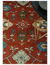 8x10 Brown, Ivory and Teal Hand Knotted Traditional Antique Turkish Wool Rug | TRDCP387810