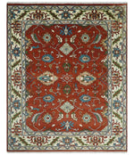 8x10 Brown, Ivory and Teal Hand Knotted Traditional Antique Turkish Wool Rug | TRDCP387810