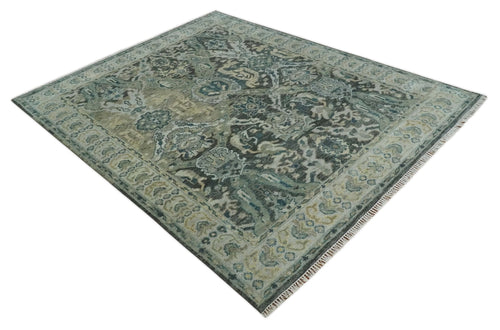 8x10 Wool Traditional Gray and Silver Antique Colorful Hand knotted Oushak Area Rug | TRDCP1328810S