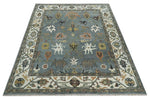 8x10 Wool Traditional Ivory and Gray Vibrant Colorful Hand knotted Oushak Area Rug | TRDCP1304810