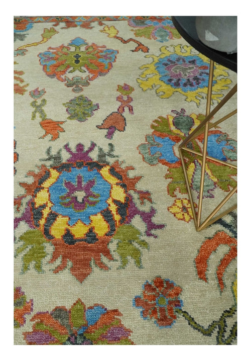 8x10 Wool Traditional Persian Beige and Peach Colorful Hand knotted Oushak Area Rug | TRDCP1071810S