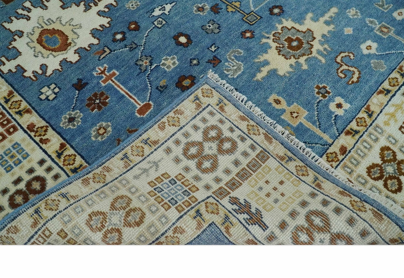 8x10 Wool Traditional Persian Blue and Ivory Colorful Hand knotted Oushak Area Rug | TRDCP1064810