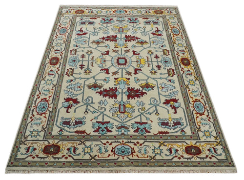 8x10 Wool Traditional Persian Blue and Ivory Hand knotted Oushak Area Rug | TRDCP788810