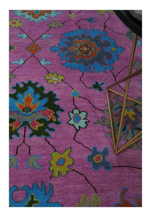 8x10 Wool Traditional Persian Pink, Gray and Blue Vibrant Colorful Hand knotted Oushak Area Rug | TRDCP844810