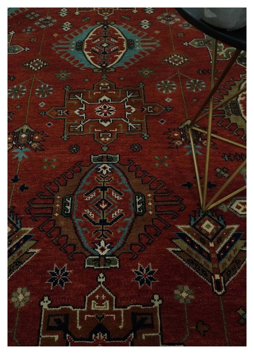 8x10 Wool Traditional Persian Rust and Black Hand knotted Serapi Area Rug | TRDCP1057810