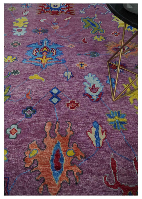 9x12 Antique Hand Knotted Purple, Beige and Blue Traditional Vintage Oushak Wool Rug | TRDCP1352912