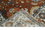 9x12 Antique Hand Knotted Rust and Ivory Traditional Vintage Persian Oushak Wool Rug | TRDCP975912