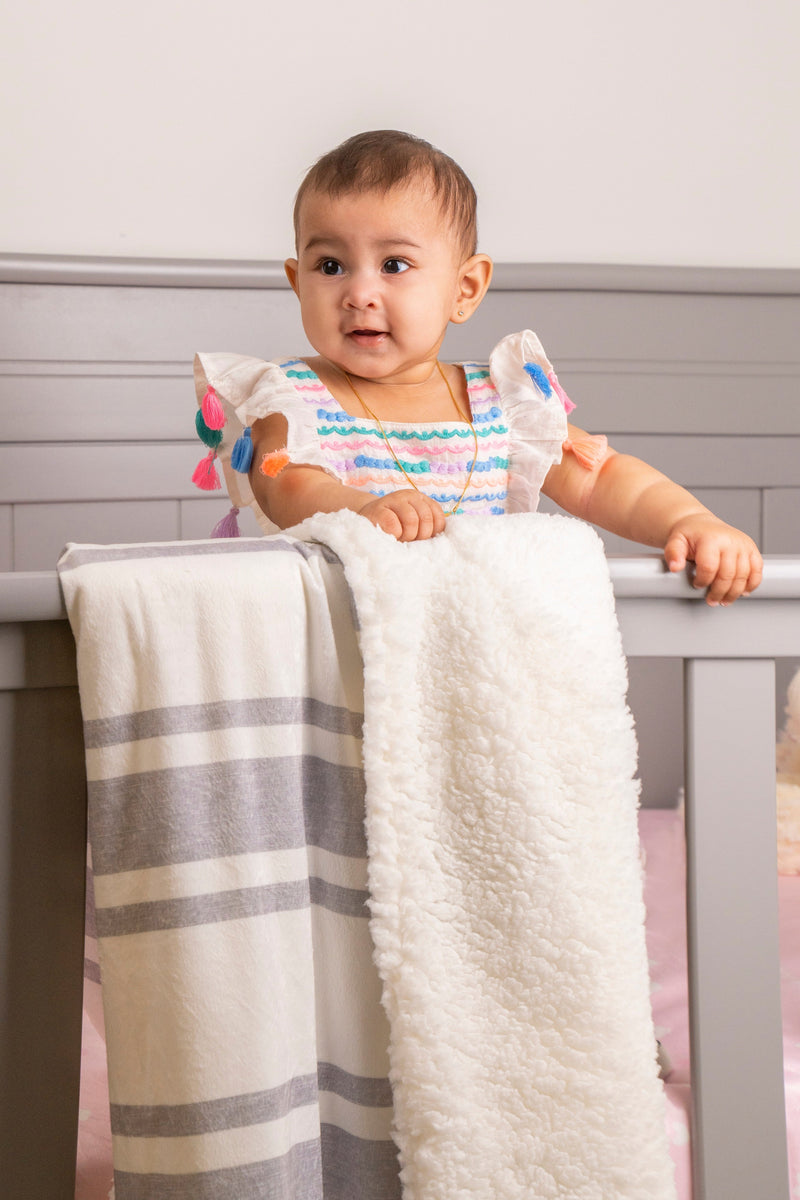 Farmhouse Stripe Soft Sherpa Baby Blanket