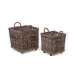 Lovecup Rattan Woven Square Basket with Casters, Set of 2 L218