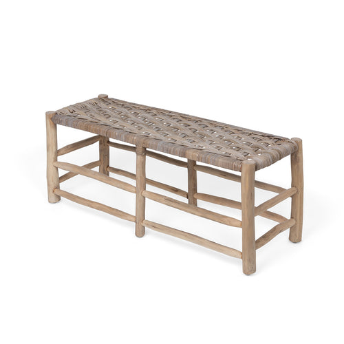 Teak and Rattan Woven Bench L214