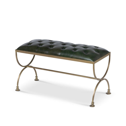 Farleigh House Green Leather Bench L055
