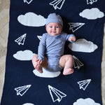 Paper Airplanes Chenille Knit Baby Blanket