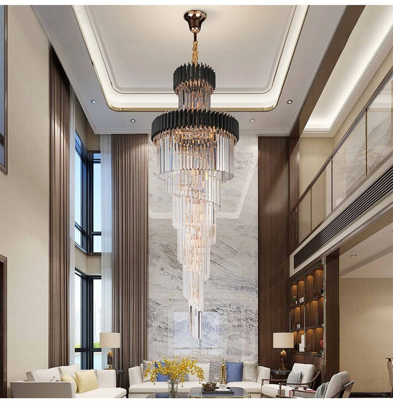 MIRODEMI®  Crystal Black Designer LED Chandelier for lobby, foyer, staircase, living room, stairwell