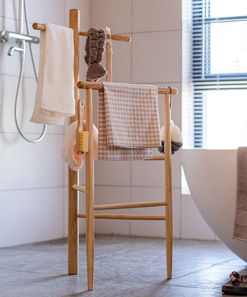Ash Wood Bath Towel Rack Freestanding Rack for Bathroom